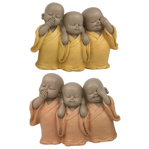 ORIGEN Home Decor Monjes No Ve Oye Habla 2U Budas | Figura de Buda Naranja - 12x15x6cm<br /><br />