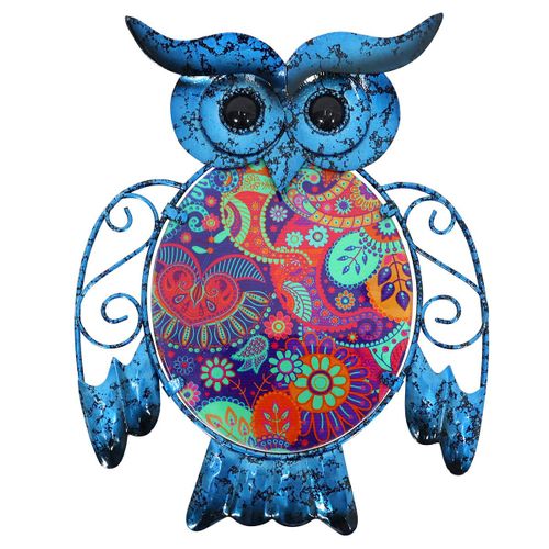 Signes Grimalt By SIGRIS - Adorno Pared Búho Azul de Metal Y Cristal | Figura de Búho Figuras De Resina Para Jardin Figura Resina Decoración cm