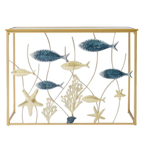 Signes Grimalt By Sigris - Mesa Con Peces Y Estrellas Muebles | Mueble Auxiliar Dorado - 80x38x108 Cm