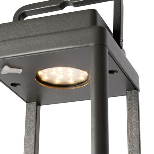 Qazqa Moderne Buiten Tafellamp Donkergrijs Incl. Led Oplaadbaar - Yara Aluminium /Verre Gris Foncé Rectangulaire / Extérieur / Jardin / Luminaire / Lumiere / Éclairage Led (Non Remplaçable)...