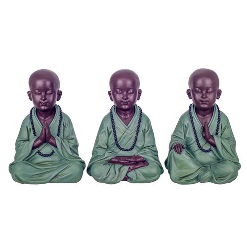 Signes Grimalt By SIGRIS - Figura Monje rezando 3 Unidades Verde de Resina | Figura de Buda Figuras Decorativas Decoracion Salon 17x9x12cm