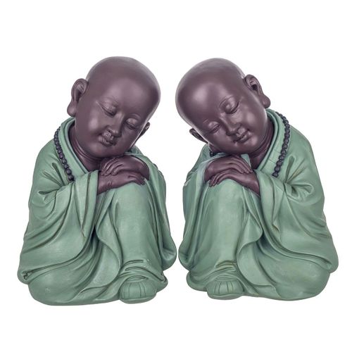 Signes Grimalt By SIGRIS - Figura Monje 2 Unidades Verde de Resina | Figura de Buda Figuras Decorativas Decoracion Salon 29x19x20cm