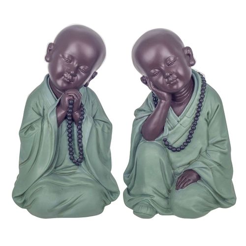 Signes Grimalt By SIGRIS - Figura Monje 2 Unidades Verde de Resina | Figura de Buda Figuras Decorativas Decoracion Salon 21x13x13cm