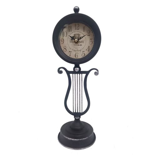 Signes Grimalt By SIGRIS - Reloj Arpa Vintage Negro de Metal | Reloj Sobremesa Reloj Sobremesa Vintage Relojes Decorativos De Mesa 36x11x12cm