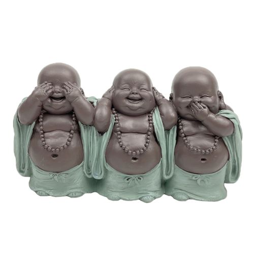 Signes Grimalt By SIGRIS - Figura Buda no ve-oir-hablar Verde de Resina | Figura de Buda Figuras Decorativas Decoracion Salon 16x9x5cm