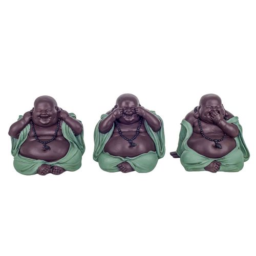 Signes Grimalt By SIGRIS - Figura Buda no ve/oir/hablar 3 Unidades Azul de Resina | Figura de Buda Figuras Decorativas Decoracion Salon 14x14x15cm