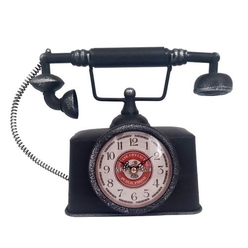 Signes Grimalt By SIGRIS - Reloj Telefono Vintage Negro de Metal | Reloj Sobremesa Reloj Sobremesa Vintage Relojes Decorativos De Mesa 22x11x28cm