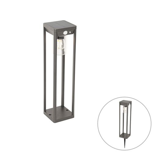 Qazqa Moderne Buiten Paaltje Donkergrijs 40 Cm Incl. Led En Solar - Sonne Aluminium /Plastique Gris Foncé Oblongue / Extérieur / Jardin / Luminaire / Lumiere / Éclairage Led (Non...