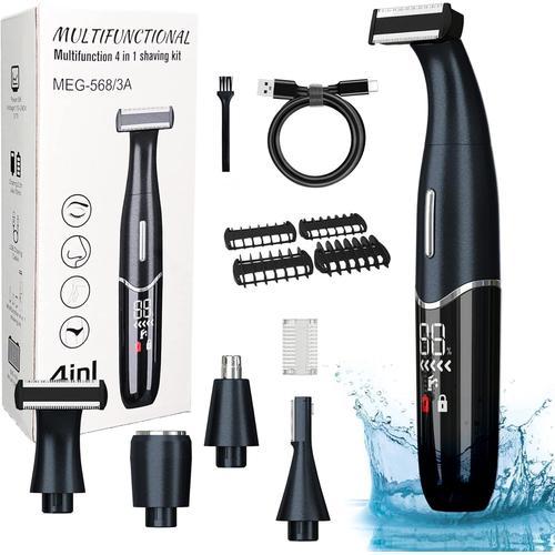 4 En 1 Épilateur Électrique Imperméable Femme/Homme, Rasoir Électrique Coupe-Cheveux Facial, Tondeuse De Précision Femelle Rechargeable Écran Lcd Pour Nez Sourcils Aisselles Barbe Jambes