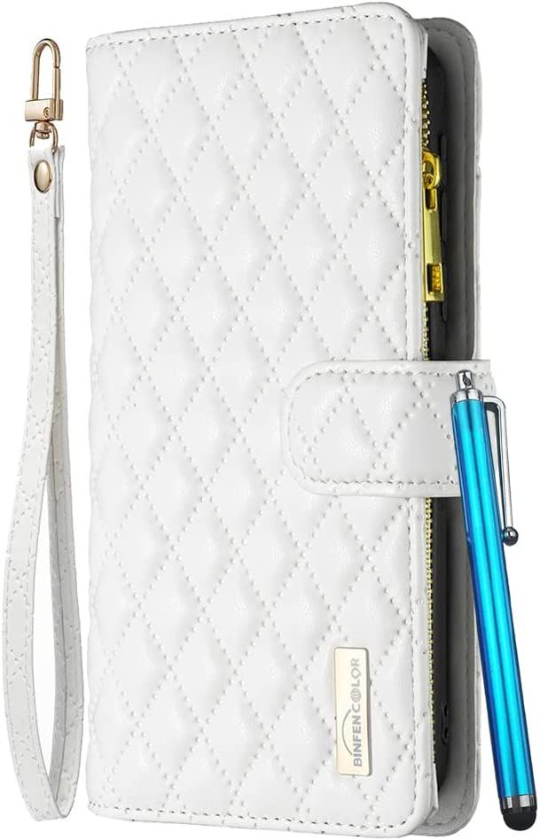 Housse Coque Pour Samsung Galaxy S21 Ultra Etui Cuir De Ceinture Portefeuille À Glissière Avec 9 Fentes Cartes Et Rabat Protecteur Silicone Souple Étuis Housse Pour Galaxy S21 Ultra, Blanc