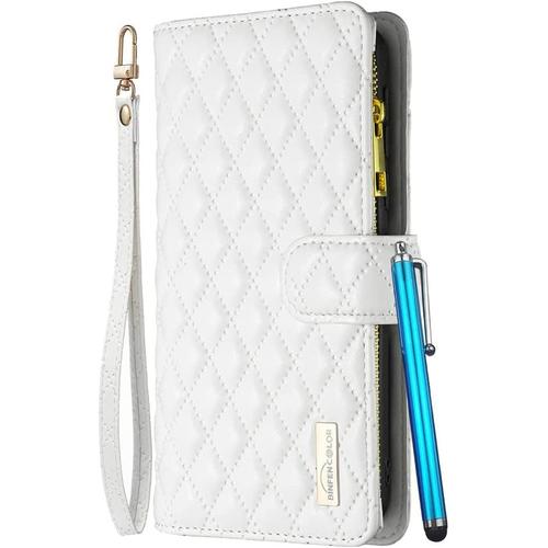 Housse Coque Pour Samsung Galaxy A51 4g Etui Cuir De Ceinture Portefeuille À Glissière Avec 9 Fentes Cartes Et Rabat Protecteur Silicone Souple Étuis Housse Pour Galaxy A51 4g, Blanc