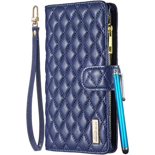 Housse Coque Pour Samsung Galaxy A03 Etui Cuir De Ceinture Portefeuille À Glissière Avec 9 Fentes Cartes Et Rabat Protecteur Silicone Souple Étuis Housse Pour Galaxy A03, Bleu