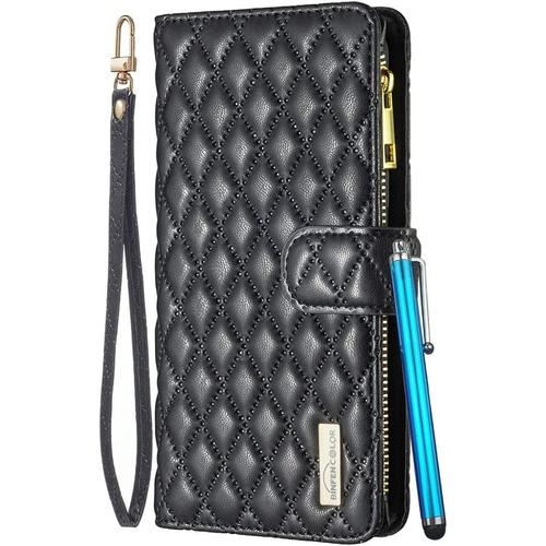 Housse Coque Pour Samsung Galaxy A31 Etui Cuir De Ceinture Portefeuille À Glissière Avec 9 Fentes Cartes Et Rabat Protecteur Silicone Souple Étuis Housse Pour Galaxy A31, Noir