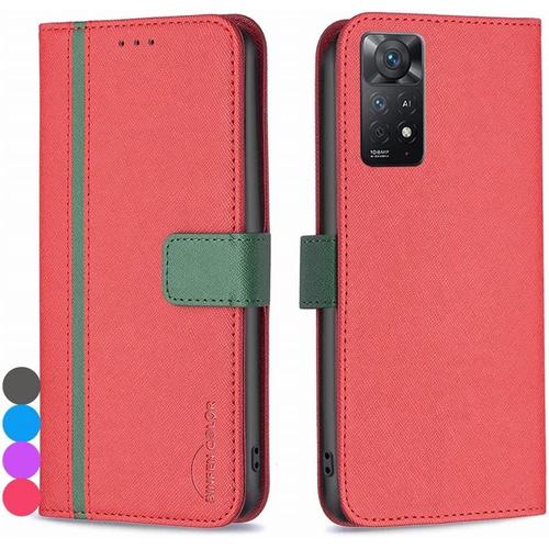 Housse Coque Pour Xiaomi Redmi Note 11 Pro Etui Cuir Pour Redmi Note 11 Pro Étuis De Ceinture Pochettes Avec Fentes Cartes Et Rabat Silicone Souple Étuis Housse Pour Redmi Note 11 Pro, Rouge