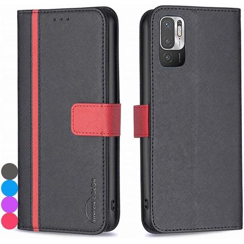 Housse Coque Pour Xiaomi Redmi Note 10 5g Etui Cuir Pour Redmi Note 10 5g Étuis De Ceinture Pochettes Avec Fentes Cartes Et Rabat Silicone Souple Étuis Housse Pour Redmi Note 10 5g, Noir