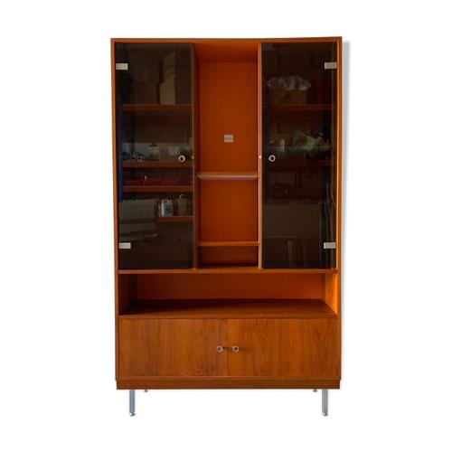 Bibliothque Vitrine Anne 70 Bois Massif Et Formica Orange Bois