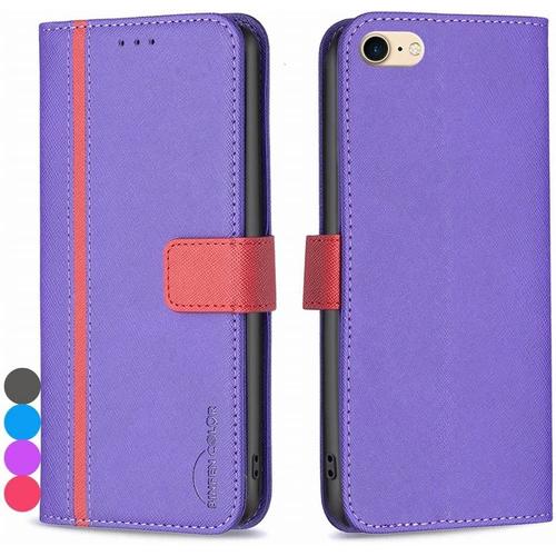 Housse Coque Pour Iphone 7 Plus Etui Cuir Pour Iphone 8 Plus Étuis De Ceinture Pochettes Avec Fentes Cartes Et Rabat Protecteur Silicone Souple Étuis Housse Pour Iphone 7 Plus, 8 Plus, Violet