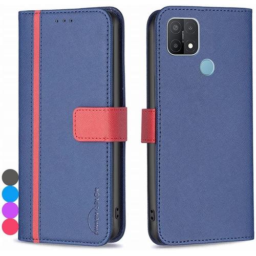 Housse Coque Pour Oppo A15 Etui Cuir Pour Oppo A15 Étuis De Ceinture Pochettes Avec Fentes Cartes Et Rabat Protecteur Silicone Souple Étuis Housse Pour Oppo A15, Bleu