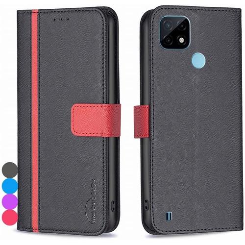 Housse Coque Pour Realme C21 Etui Cuir Pour Realme C21 Étuis De Ceinture Pochettes Avec Fentes Cartes Et Rabat Protecteur Silicone Souple Étuis Housse Pour Realme C21, Noir