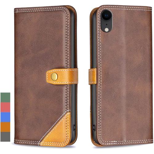 Housse Coque Pour Iphone Xr Etui Housse Cuir Pour Iphone Xr Étuis À Rabat Pochettes Avec Fentes Cartes Protecteur Silicone Souple Ceinture Étuis Pour Iphone Xr, Marron