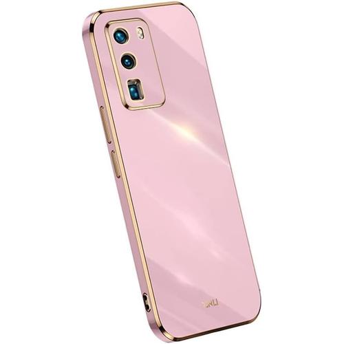 Coque En Silicone Pour Huawei P40 6.1"" Inches , Etui Housse De Téléphone De Style Bord Doré - Violet