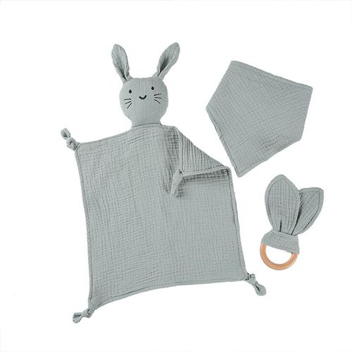 Lot De 3 Coffret Naissance Bébé De Fille Et Garçon - 100% Coton Doux Doudou, Bavoir Et Anneau Dentition Coffret Cadeau Kit(Menthe)