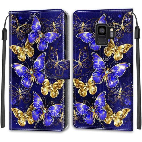 Coque Pour Samsung Galaxy S9 Étui, Antichoc Portefeuille Housse Premium En Cuir Étui Avec Béquille Fentes Pour Cartes Compatible Samsung Galaxy S9