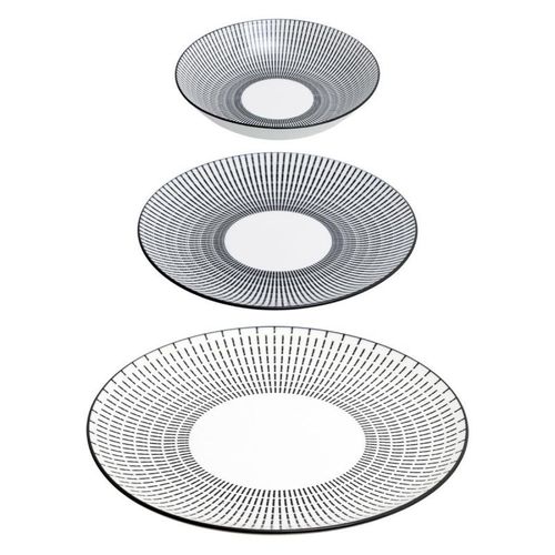 Service De Table 18 Pièces "Lunis" 27cm Noir & Blanc