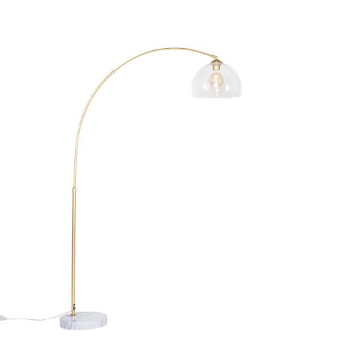 Qazqa Moderne Moderne Booglamp Messing Met Helder Glas - Arc Acier /Marbre /Verre Dorã©/Laiton,Blanc,Transparent Oblongue / Luminaire / Lumiere / ÃClairage / Intã©Rieur / Salon E27 Max. 1 X...