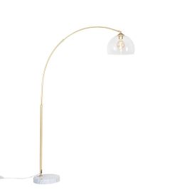 Qazqa Moderne Moderne Booglamp Messing Met Helder Glas - Arc Acier /Marbre /Verre Dorã©/Laiton,Blanc,Transparent Oblongue / Luminaire / Lumiere / ÃClairage / Intã©Rieur / Salon E27 Max. 1 X...