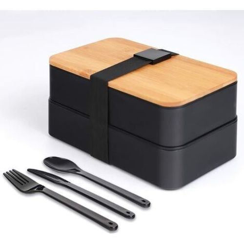 Bento Box Japonais - Boîte À Lunch Avec Compartiments - Couverts 3 Pièces - Boîte À Lunch Avec Couvercle En Bambou Pour L'école Et Le Travail Pour Enfants Et Adultes Thsinde