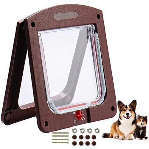 Chatière Avec 4 Voies Magnétique, Chatière Pour Chats Et Chiots, Chatière Avec Tunnel Marron