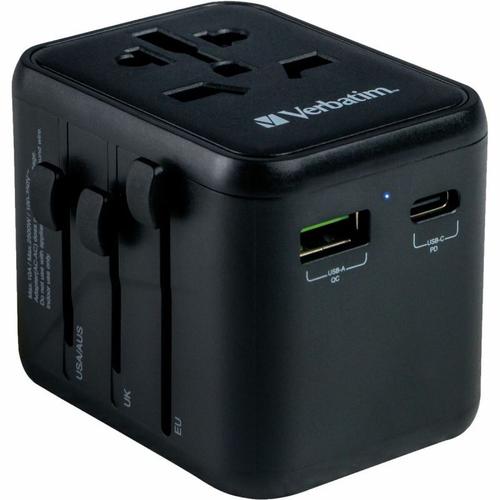 Verbatim UTA-02 - Adaptateur secteur - 20 Watt - 3 A - Quick Charge 3.0 - 3 connecteurs de sortie (USB, BS 1362, 24 pin USB-C)