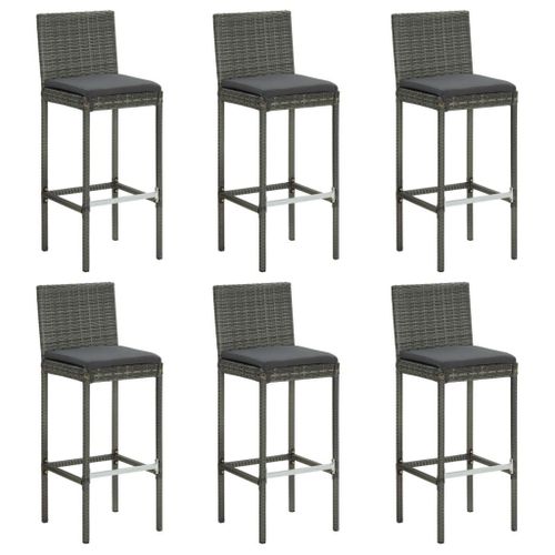 Vidaxl Tabourets De Bar Avec Coussins Lot De 6 Gris Résine Tressée
