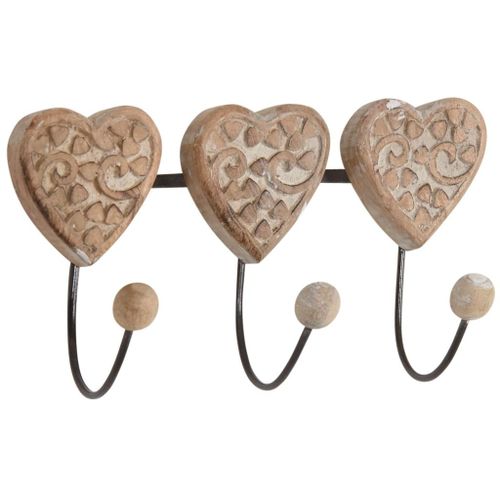Patère coeur en manguier 3 doubles crochets