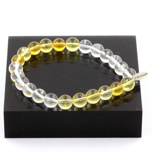 Bracelet Perles Quartz + Citrine 8 Mm. Fabriqué En France.