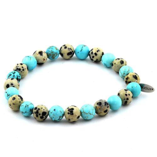 Bracelet Perles Turquoise Howlite + Jaspe Dalmatien 8 Mm. Fabriqué En France.