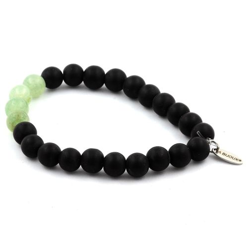 Bracelet Perles Onyx Noir Mat + Aventurine 8 Mm. Fabriqué En France.