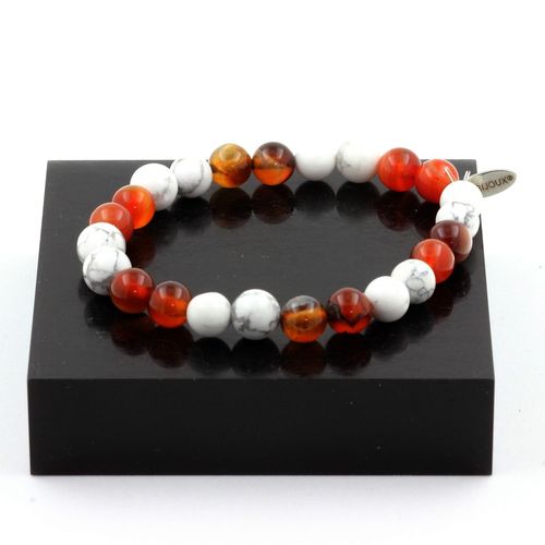 Bracelet Perles Howlite + Agate Rubanée 8 Mm. Fabriqué En France.