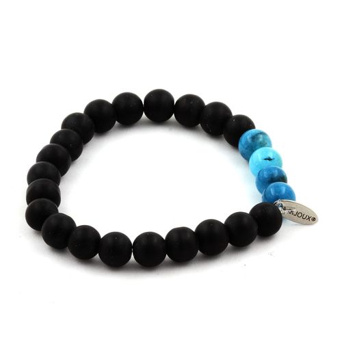 Bracelet Perles Onyx Noir Mat + Apatite 8 Mm. Fabriqué En France.