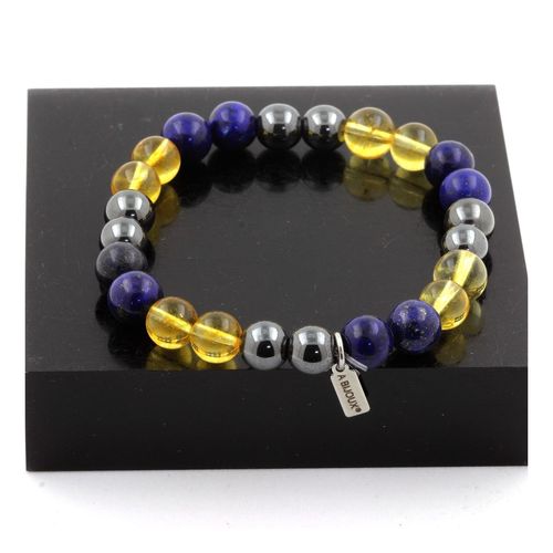 Bracelet Perles Lapis Lazuli + Hématite + Citrine 8 Mm. Fabriqué En France.