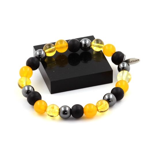 Bracelet Perles Hématite + Onyx Noir Mat + Citrine + Agate Jaune 8 Mm. Fabriqué En France.