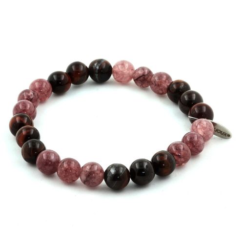 Bracelet Perles Oeil De Tigre Rouge + Lépidolite 8 Mm. Fabriqué En France.
