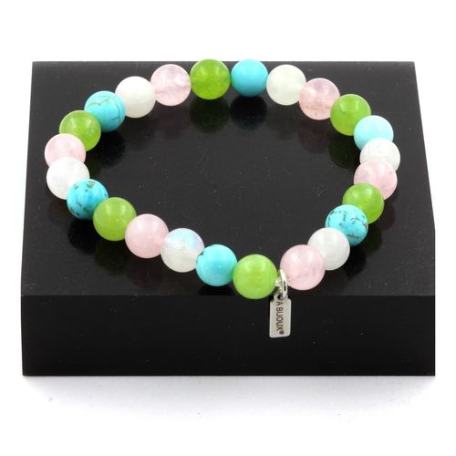 Bracelet Perles Péridot + Pierre De Lune + Quartz Rose + Turquoise 8 Fabriqué En France.