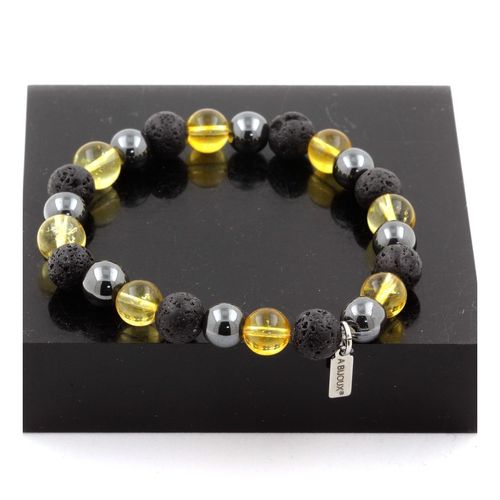 Bracelet Perles Hématite + Citrine + Lave 8 Mm. Fabriqué En France.