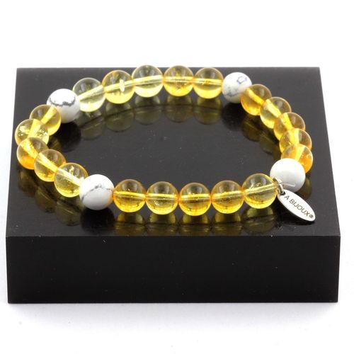 Bracelet Perles Citrine + Howlite 8 Mm. Fabriqué En France.