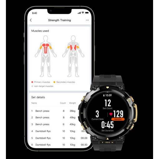 Amazfit T-Rex 2 - Noir de braise - montre intelligente avec bracelet - silicone - noir de braise - taille du poignet : 140-205 mm - affichage 1.39 image 2 | Rakuten