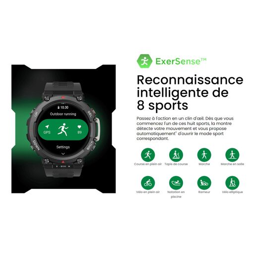 Amazfit T-Rex 2 - Noir de braise - montre intelligente avec bracelet - silicone - noir de braise - taille du poignet : 140-205 mm - affichage 1.39 image 1 | Rakuten