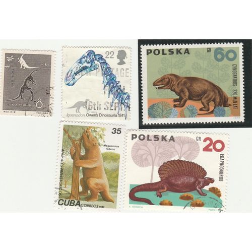 5 Timbres De Divers Pays - Animaux Préhistoriques