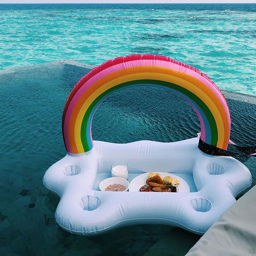Porte-boisson gonflable pour piscine, jacuzzi, nuage arc-en-ciel, boisson flottante, salade de fruits, Bar de service, plateau de Table flottant pour la plage d'été
